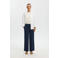 Selected straight high waist casual broek met linnen donkerblauw