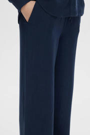 thumbnail: Selected straight high waist casual broek met linnen donkerblauw