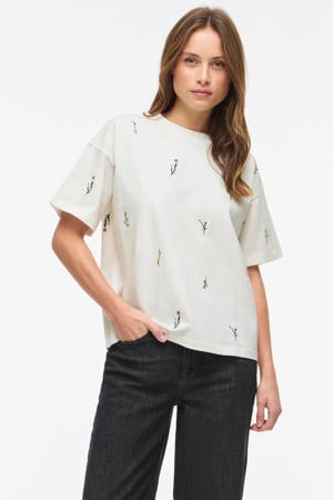gebloemde T-shirt wit
