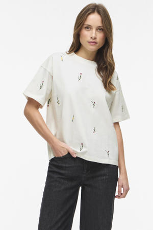 gebloemde T-shirt wit