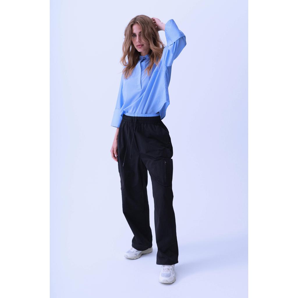 Zwarte dames Gossia wide leg regular waist broek van katoen met effen