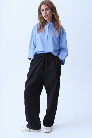 wide leg regular waist broek zwart