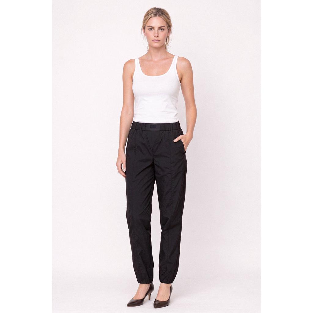 Zwarte dames Gossia mom high waist casual broek van katoen met elastische tailleband en effen