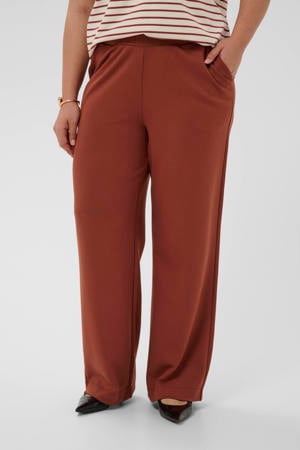 wide leg regular waist broek roodbruin