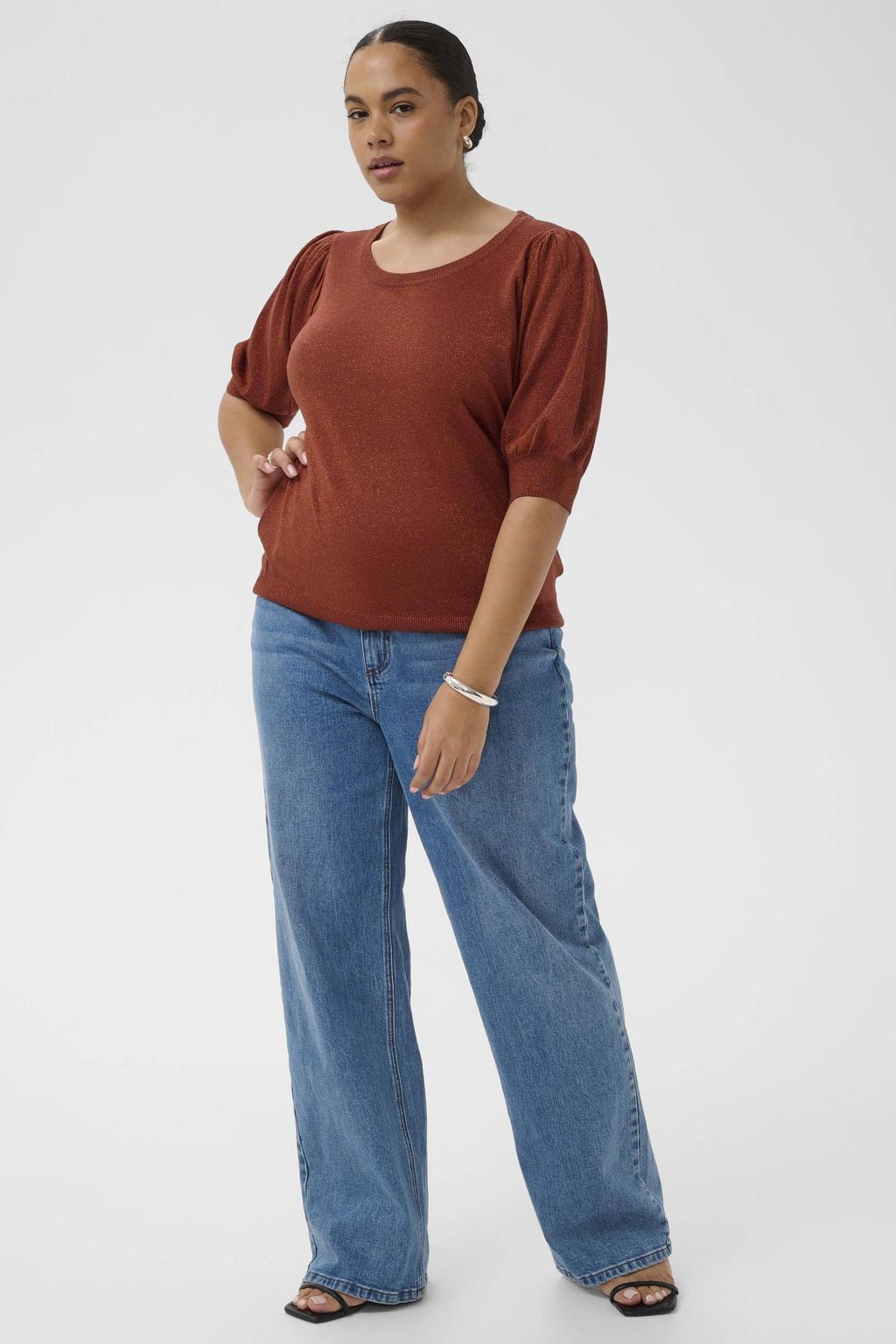 Kaffe Curve glitter top roodbruin