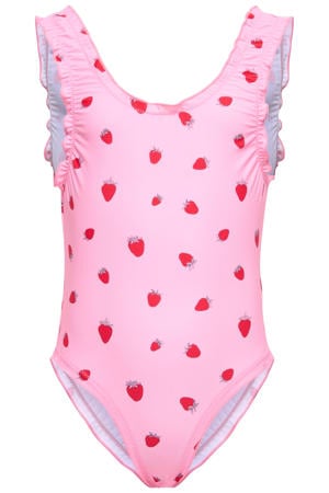 badpak met ruches roze/rood