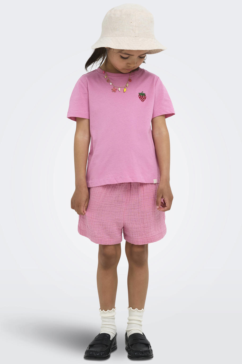 Roze meisjes KIDS ONLY MINI regular casual short van katoen met striksluiting en effen