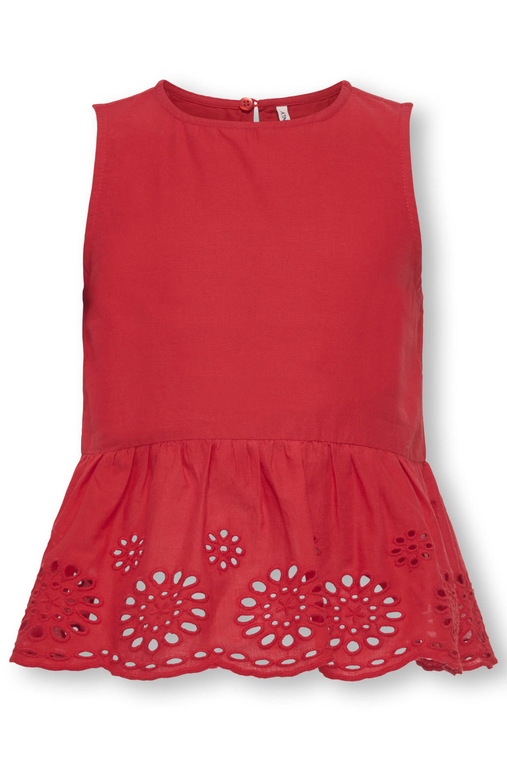 Rode meisjes KIDS ONLY MINI mouwloze top broderie met effen en ronde hals