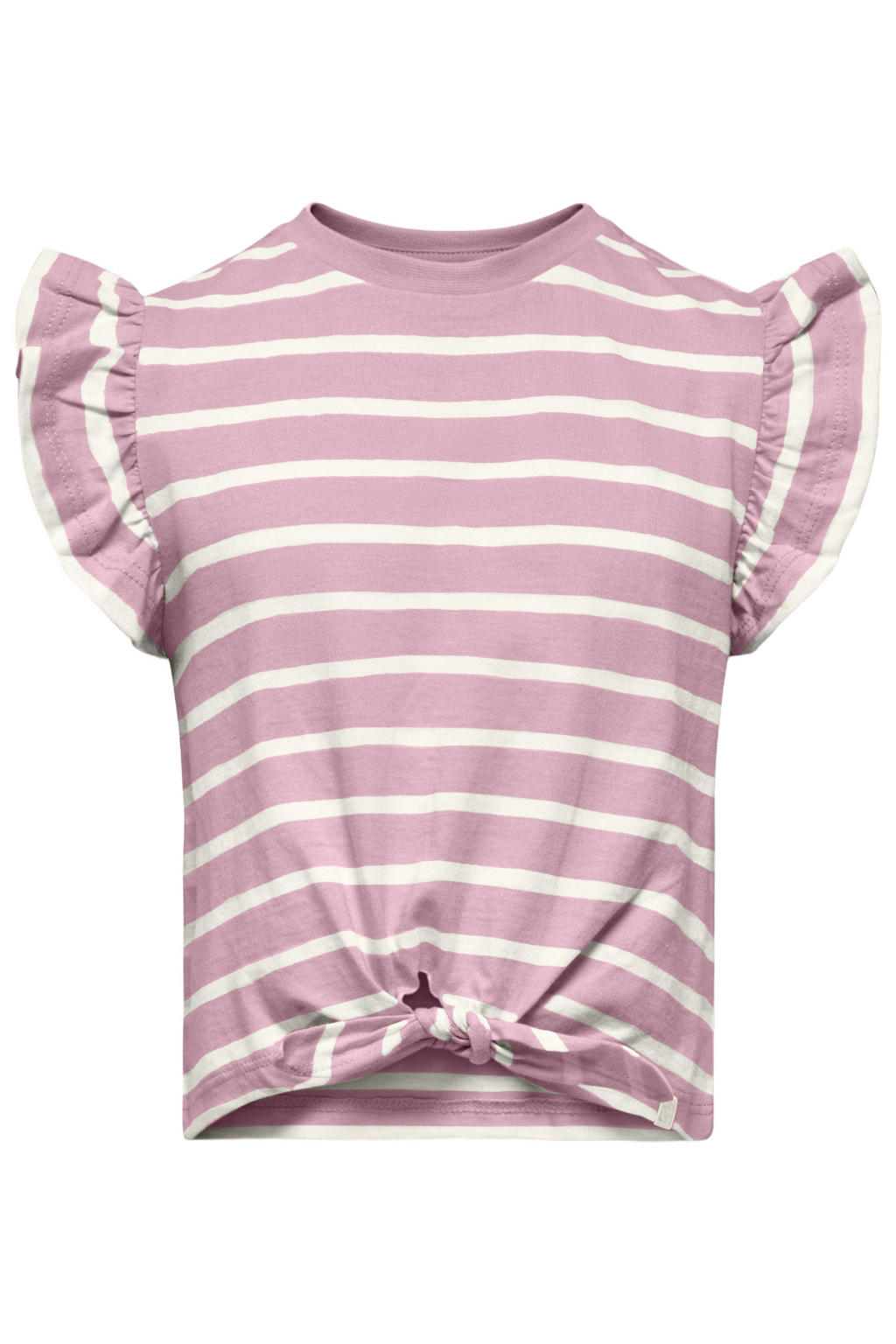 Roze en witte meisjes KIDS ONLY MINI gestreepte T-shirt van katoen met ronde hals en knoopdetail