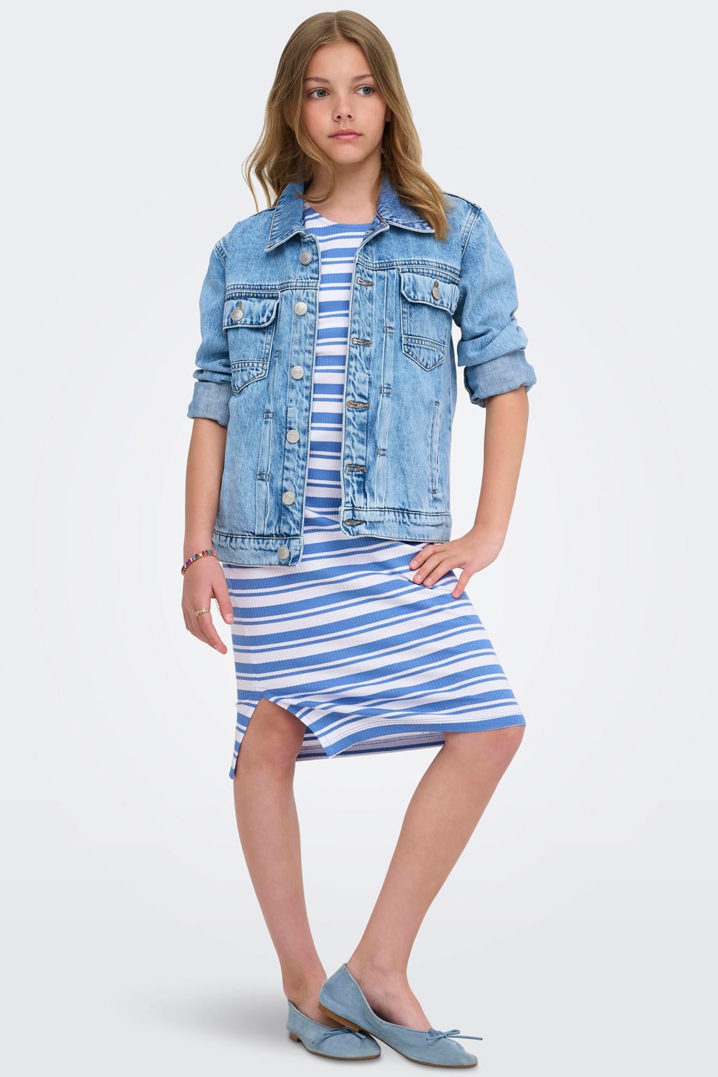 KIDS ONLY GIRL gestreepte maxi jurk lichtblauw