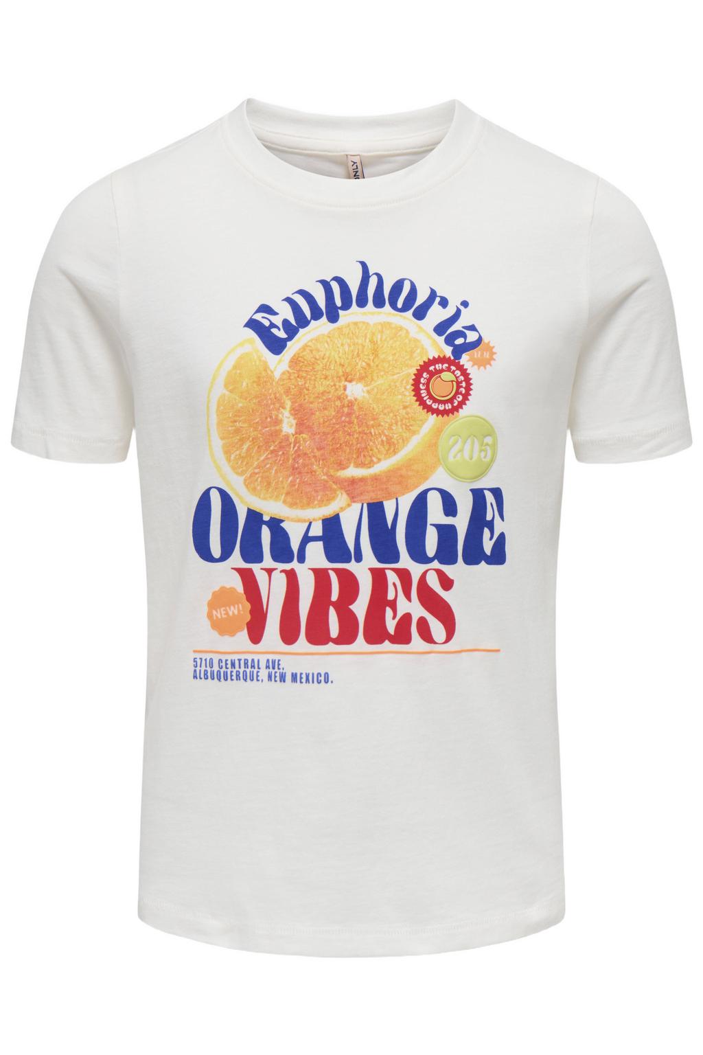 Witte meisjes KIDS ONLY GIRL T-shirt van katoen met printopdruk, korte mouwen en ronde hals