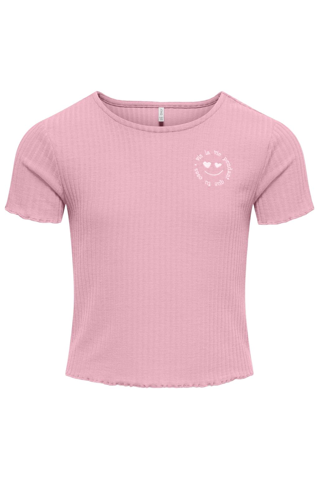 Roze meisjes KIDS ONLY GIRL T-shirt van polyester met printopdruk, korte mouwen, ronde hals en borduursels