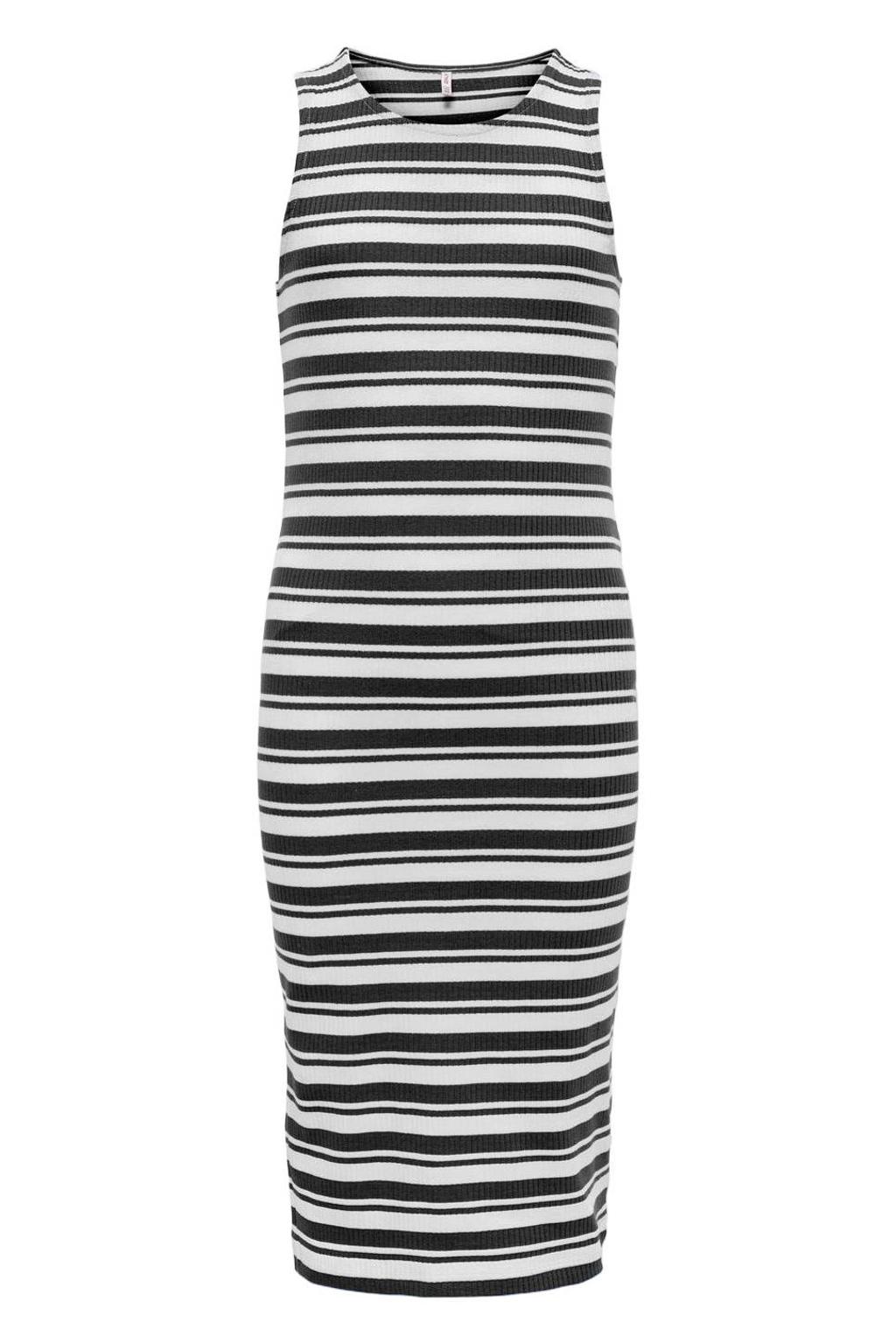 Zwart en witte meisjes KIDS ONLY GIRL gestreepte maxi jurk van stretchkatoen met ronde hals