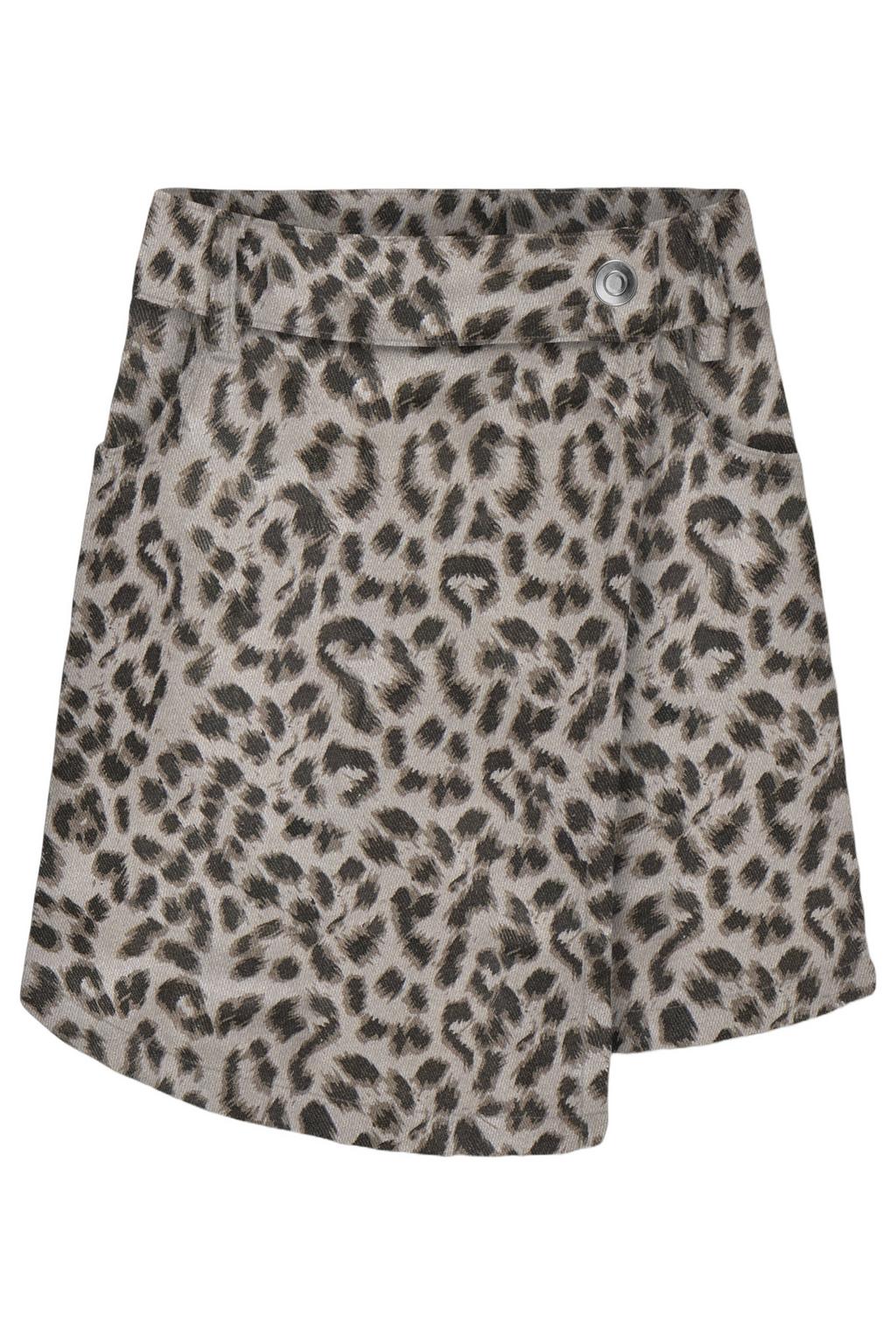Beige en bruine meisjes KIDS ONLY GIRL skort met panterprint voorzien van drukknoopsluiting