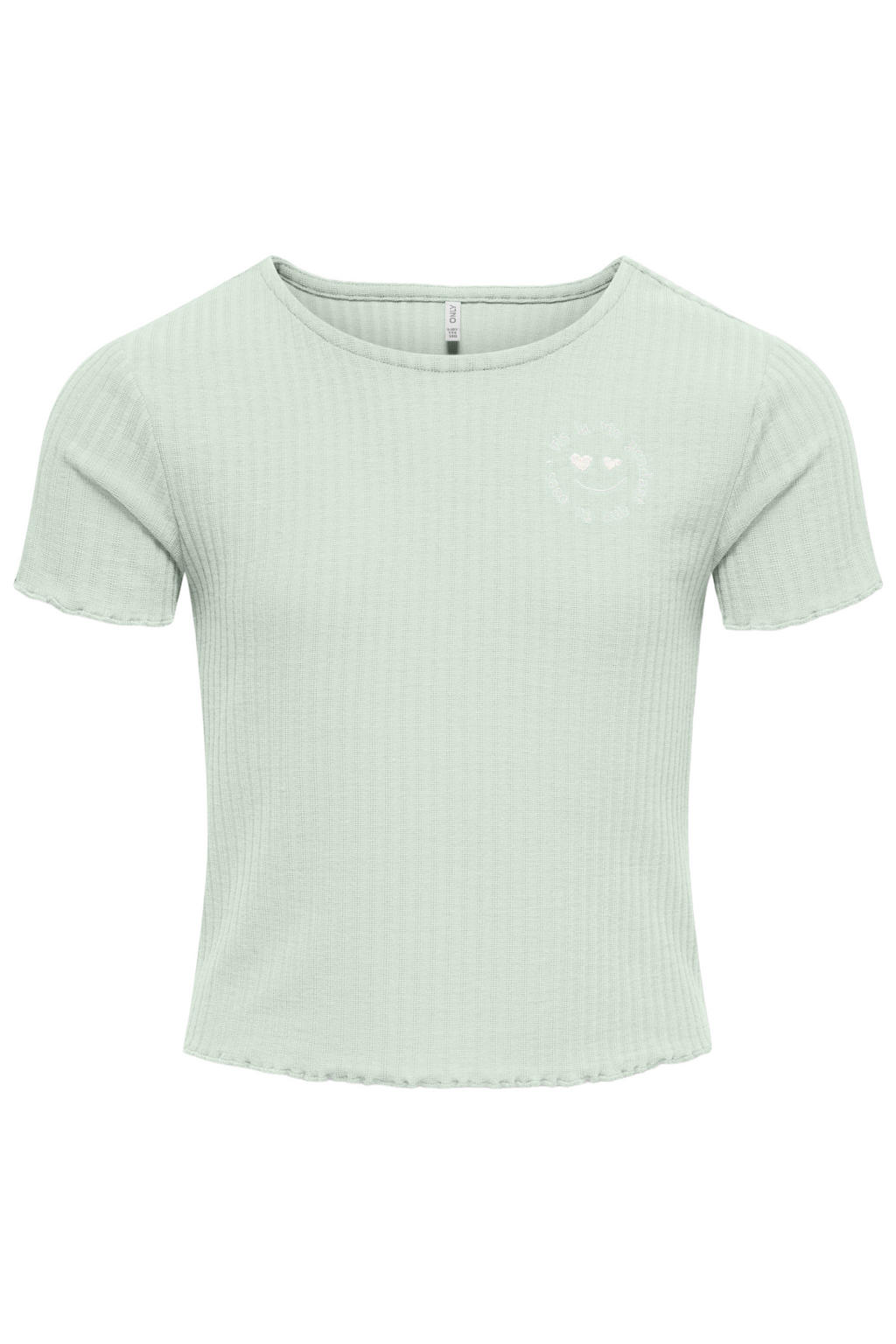 Lichtgroene meisjes KIDS ONLY GIRL T-shirt van polyester met printopdruk, korte mouwen, ronde hals en borduursels