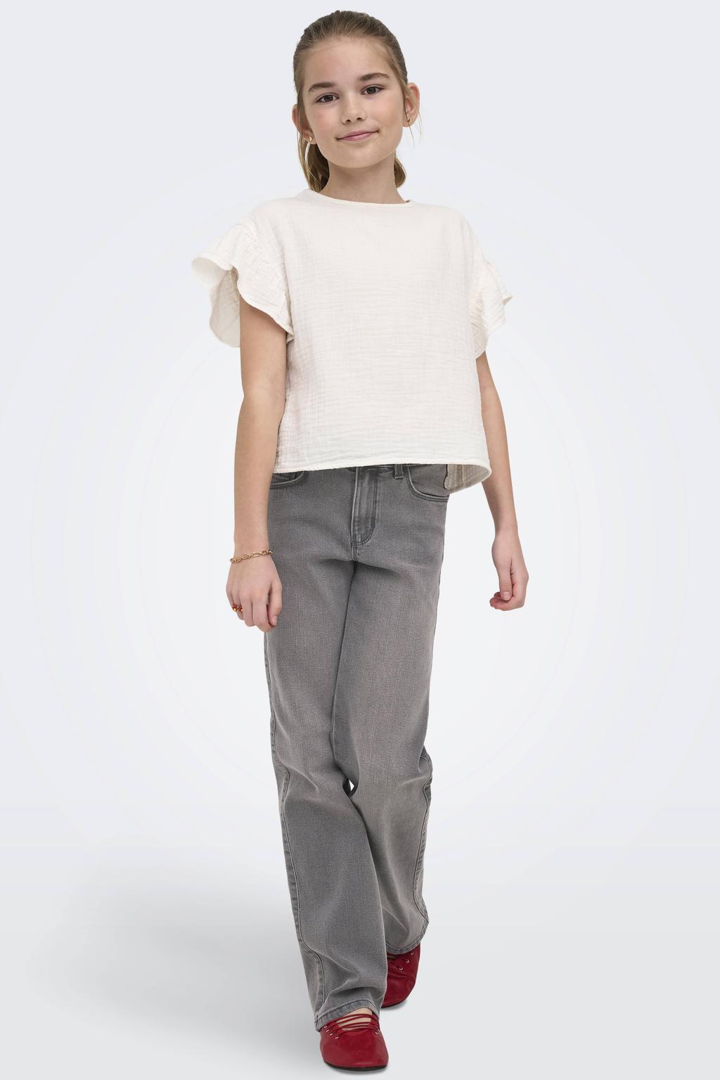 Grey denim meisjes KIDS ONLY GIRL wide leg jeans van stretchdenim met rits- en haaksluiting en effen