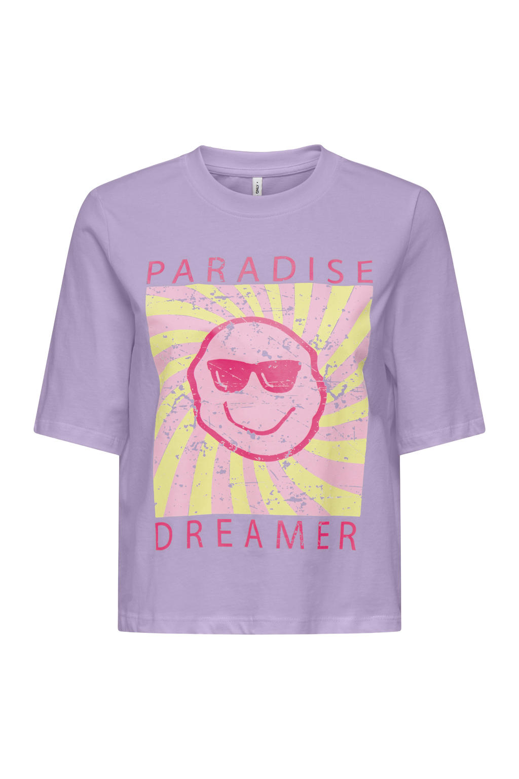 Paarse meisjes KIDS ONLY GIRL T-shirt van katoen met printopdruk, korte mouwen en ronde hals