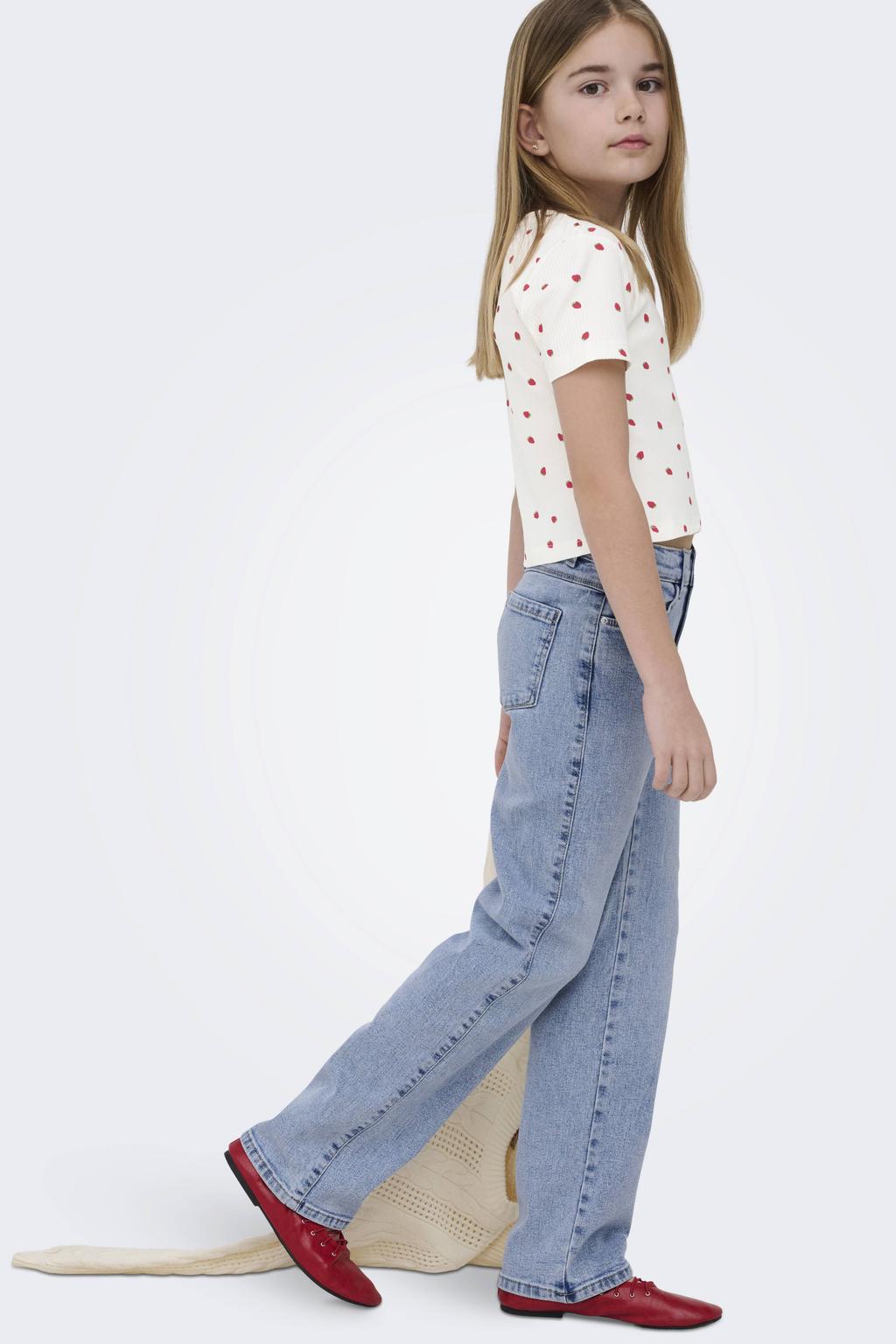 Light blue denim meisjes KIDS ONLY GIRL wide leg jeans van stretchdenim met rits- en haaksluiting en effen