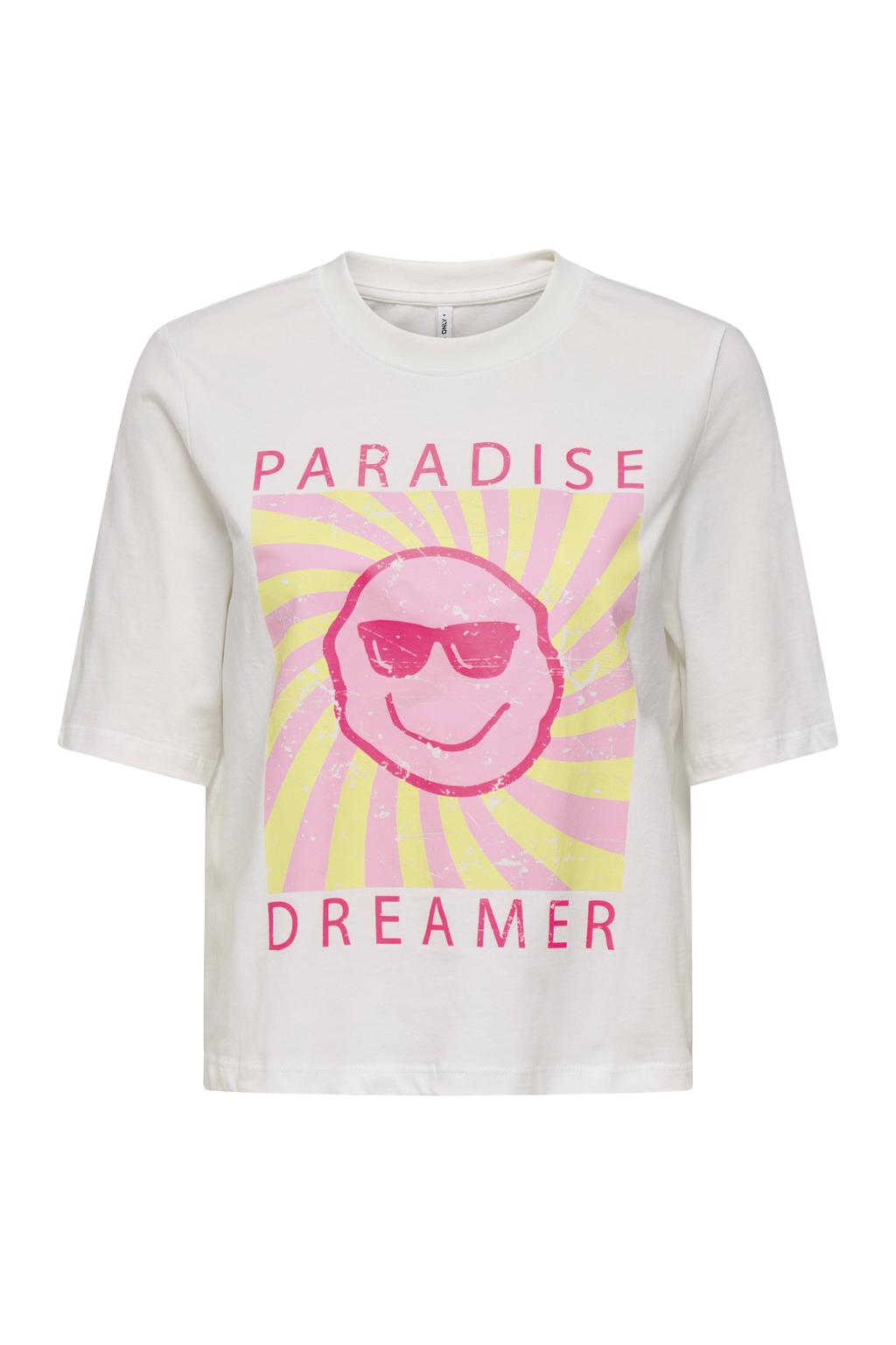 Witte meisjes KIDS ONLY GIRL T-shirt van katoen met printopdruk, korte mouwen en ronde hals