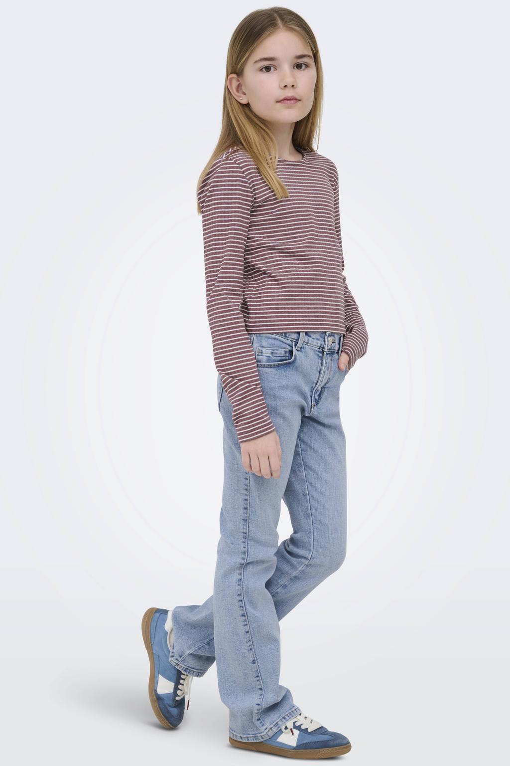 Light blue denim meisjes KIDS ONLY GIRL flared jeans van stretchdenim met regular waist, rits- en haaksluiting en effen