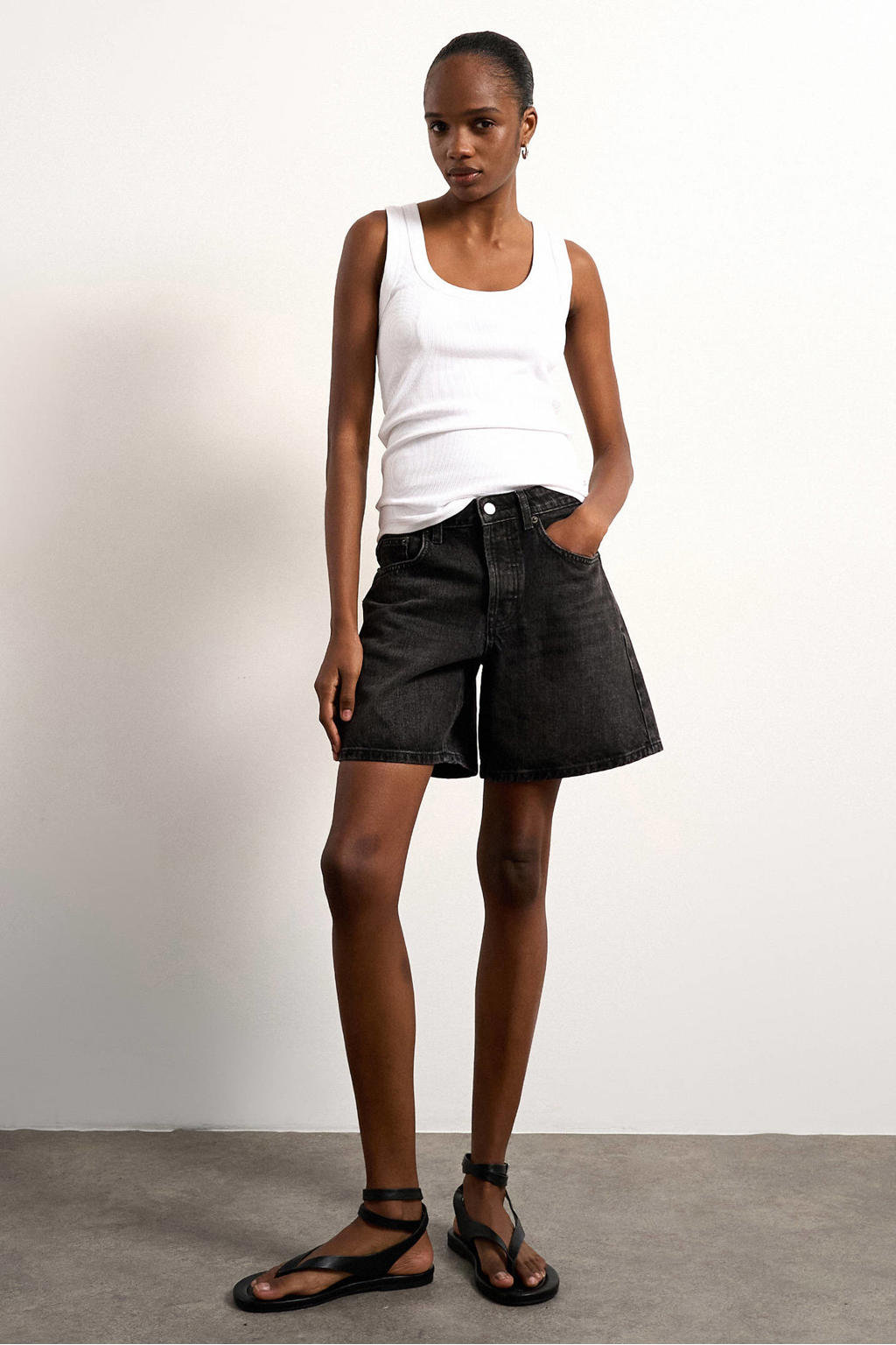 Witte dames TOPSHOP singlet rib gebreid van katoen met effen en ronde hals