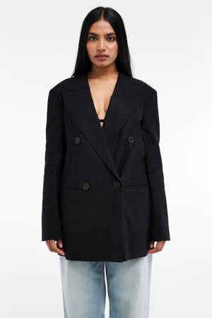 blazer met linnen zwart