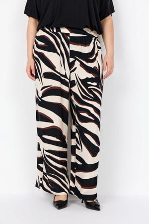 wide leg high waist broek met zebraprint ecru