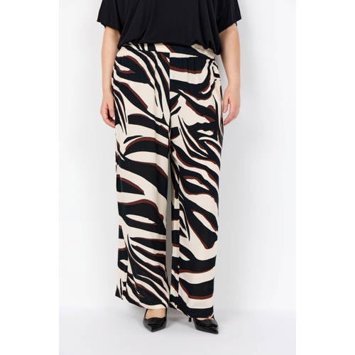 Wasabiconcept wide leg high waist broek met zebraprint ecru afbeelding