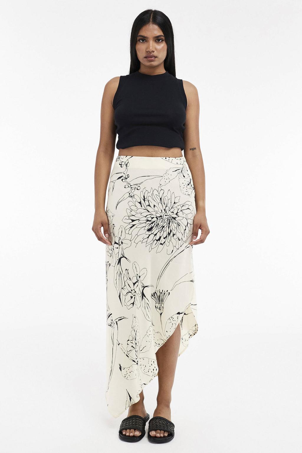 Ecru dames TOPSHOP gebloemde midi rok gemaakt van polyester en met elastische tailleband