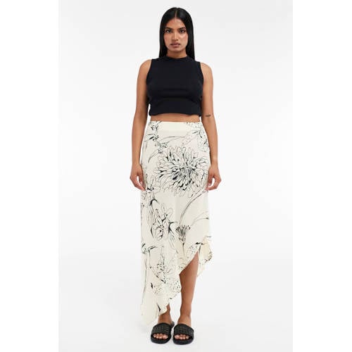 TOPSHOP gebloemde midi rok ecru afbeelding