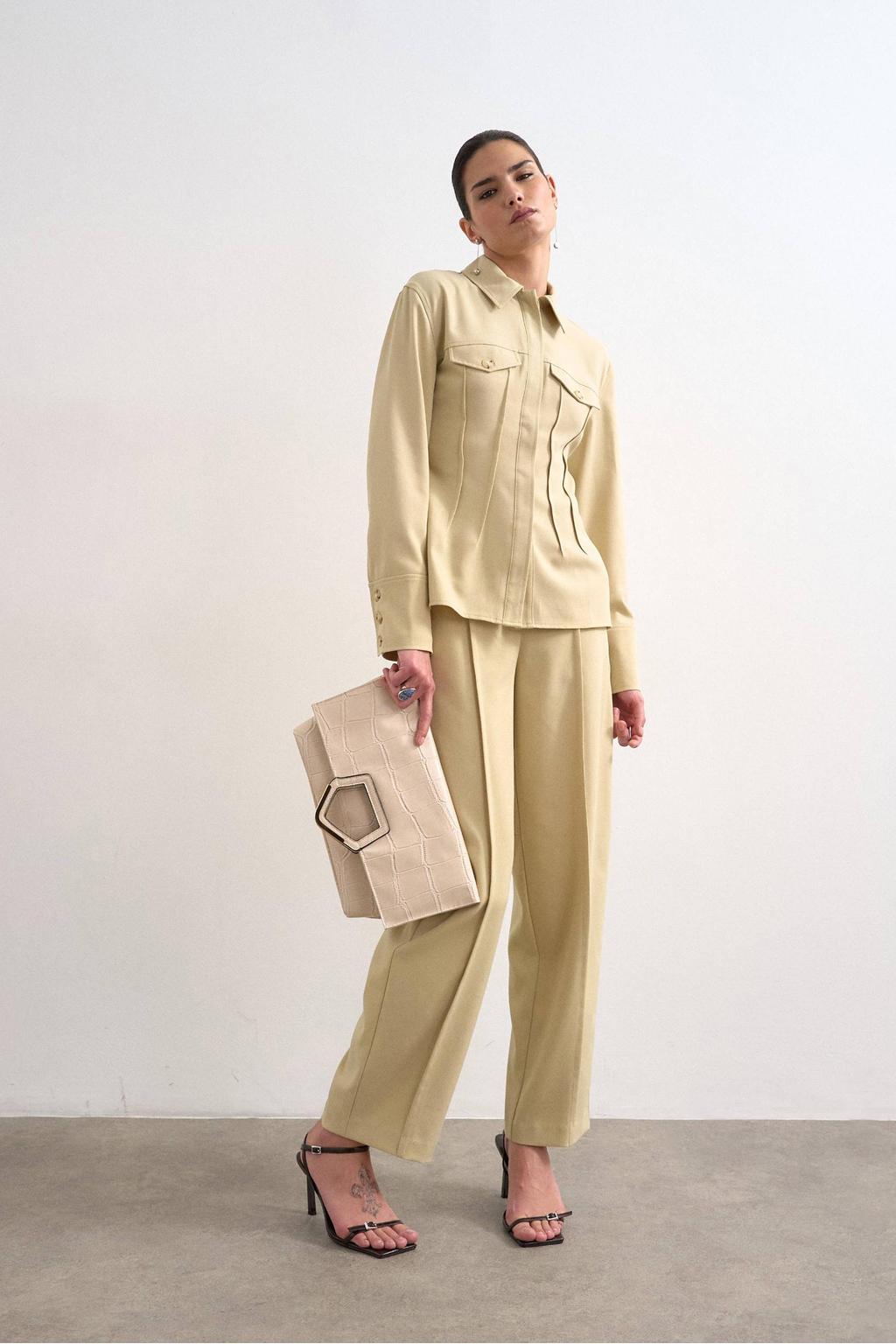 Lichtgroene dames TOPSHOP top van polyester met effen, lange mouwen, widespread hals en geweven detail