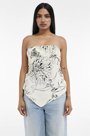 gebloemde asymmetrische top ecru