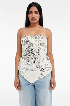 gebloemde asymmetrische top ecru