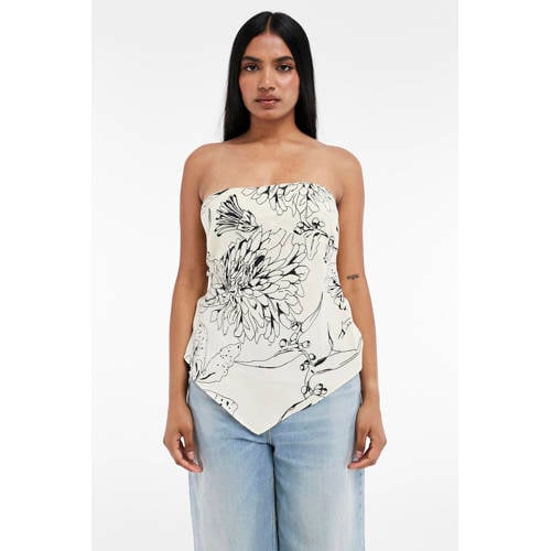 TOPSHOP gebloemde asymmetrische top ecru afbeelding