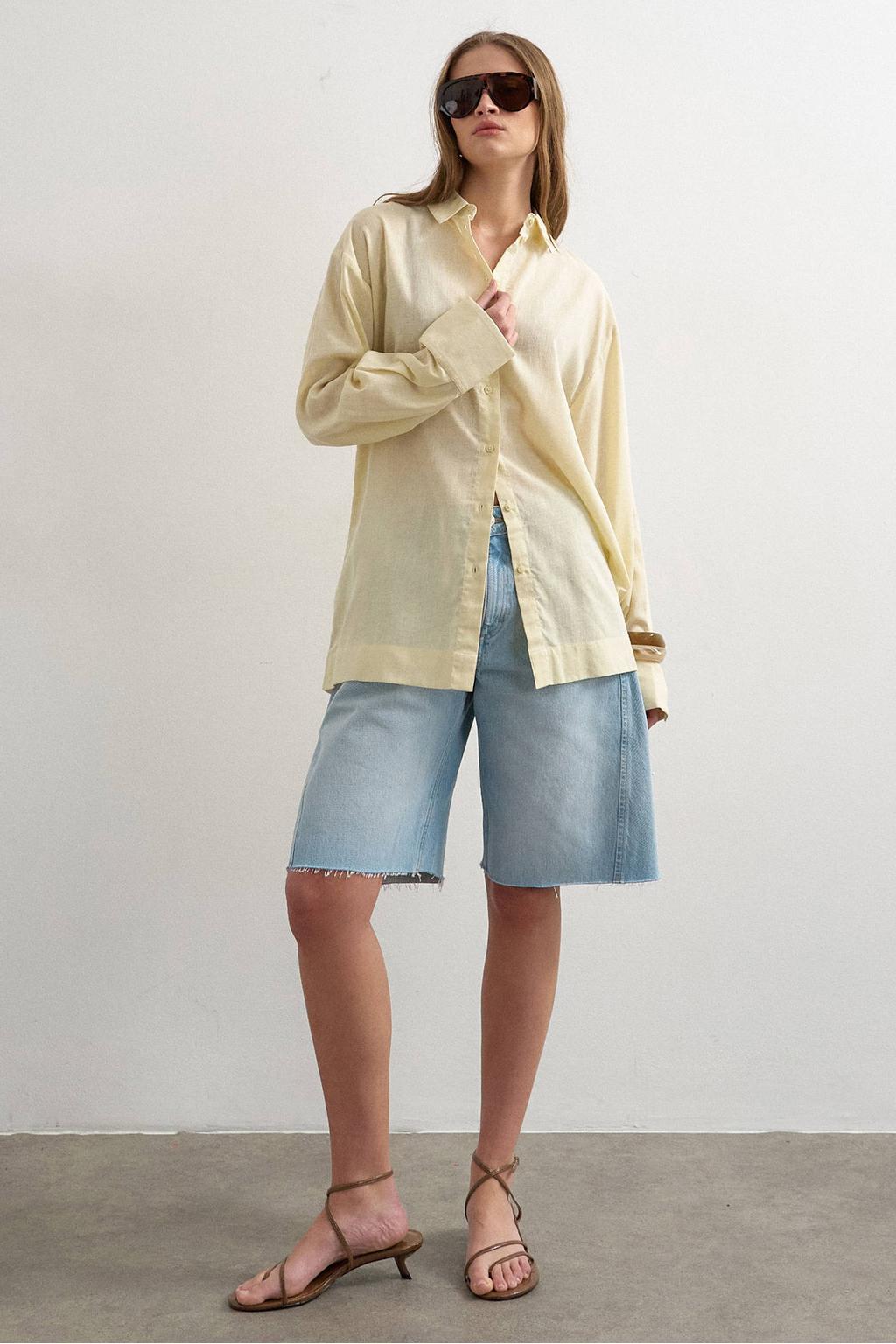 Ecru dames TOPSHOP blouse van lyocell met effen, lange mouwen, klassieke kraag, knoopsluiting en geweven detail