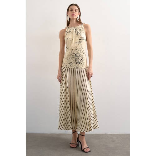 TOPSHOP gestreepte gebloemde maxi jurk ecru afbeelding