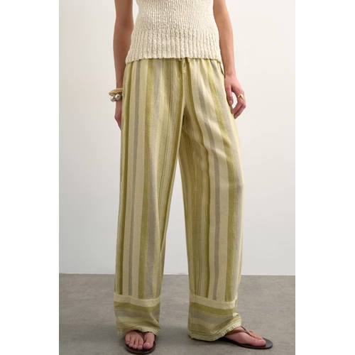 TOPSHOP wide leg high waist gestreepte casual broek met linnen groen afbeelding