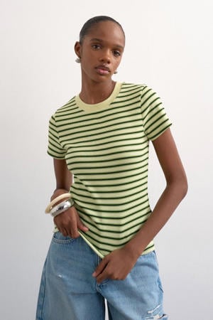 gestreepte T-shirt lichtgeel