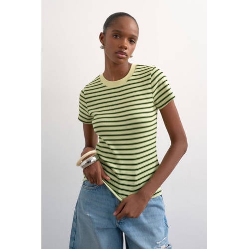 TOPSHOP gestreepte T-shirt lichtgeel afbeelding