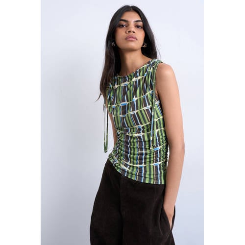 TOPSHOP gestreepte asymmetrische top groen afbeelding