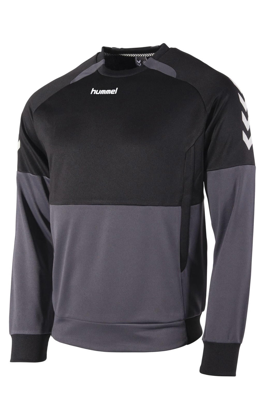 Zwart en grijze heren hummel senior sportsweater van polyester met lange mouwen en ronde hals