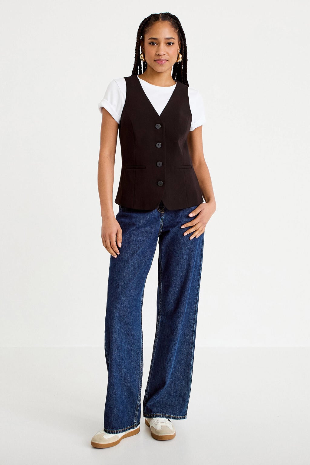 Zwarte dames Cache Cache gilet van polyester met effen, V-hals en knoopsluiting