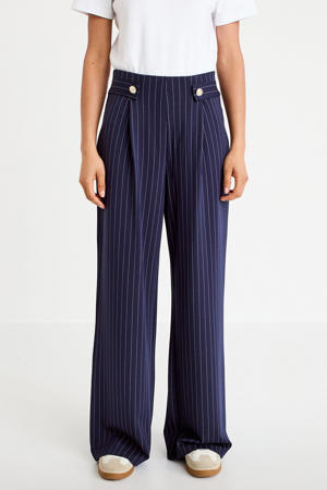 wide leg high waist broek met krijtstreep donkerblauw