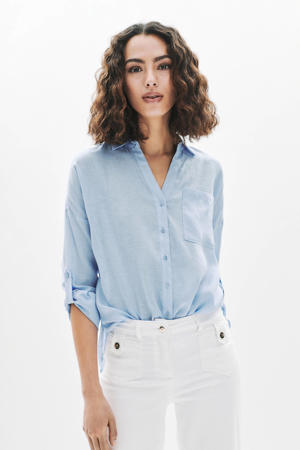 blouse met linnen lichtblauw