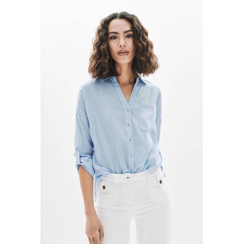 Caroll blouse met linnen lichtblauw afbeelding