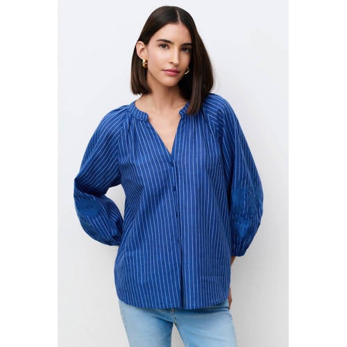 Caroll blouse met linnen met krijtstreep blauw afbeelding