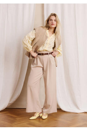 wide leg high waist pantalon beige