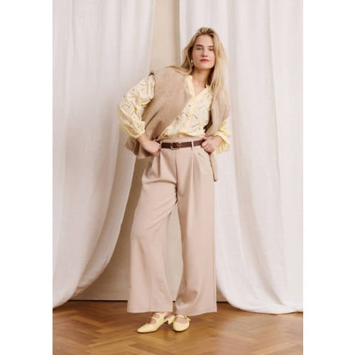 LOLALIZA wide leg high waist pantalon beige afbeelding