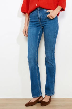 high waist bootcut jeans medium blue denim