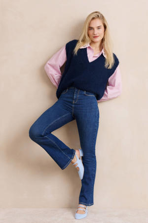 high waist bootcut jeans dark blue denim